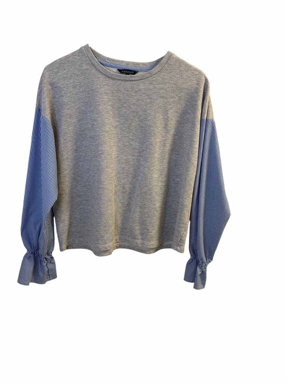 Hannah Gray and Blue Striped Long Sleeve Sweatshirt Size L